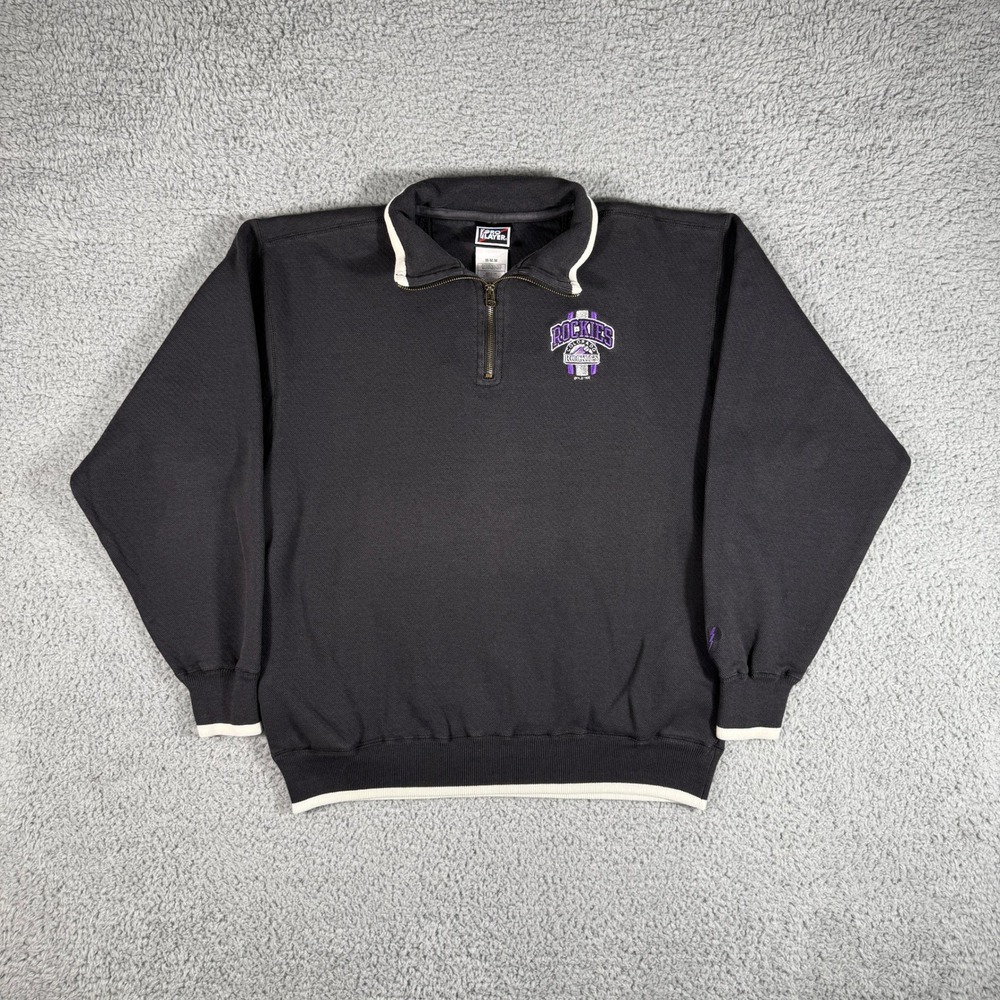 Vintage Pro Player Colorado Rockies Shirt Size Medium 1/4 Zip Black Baseball MLB